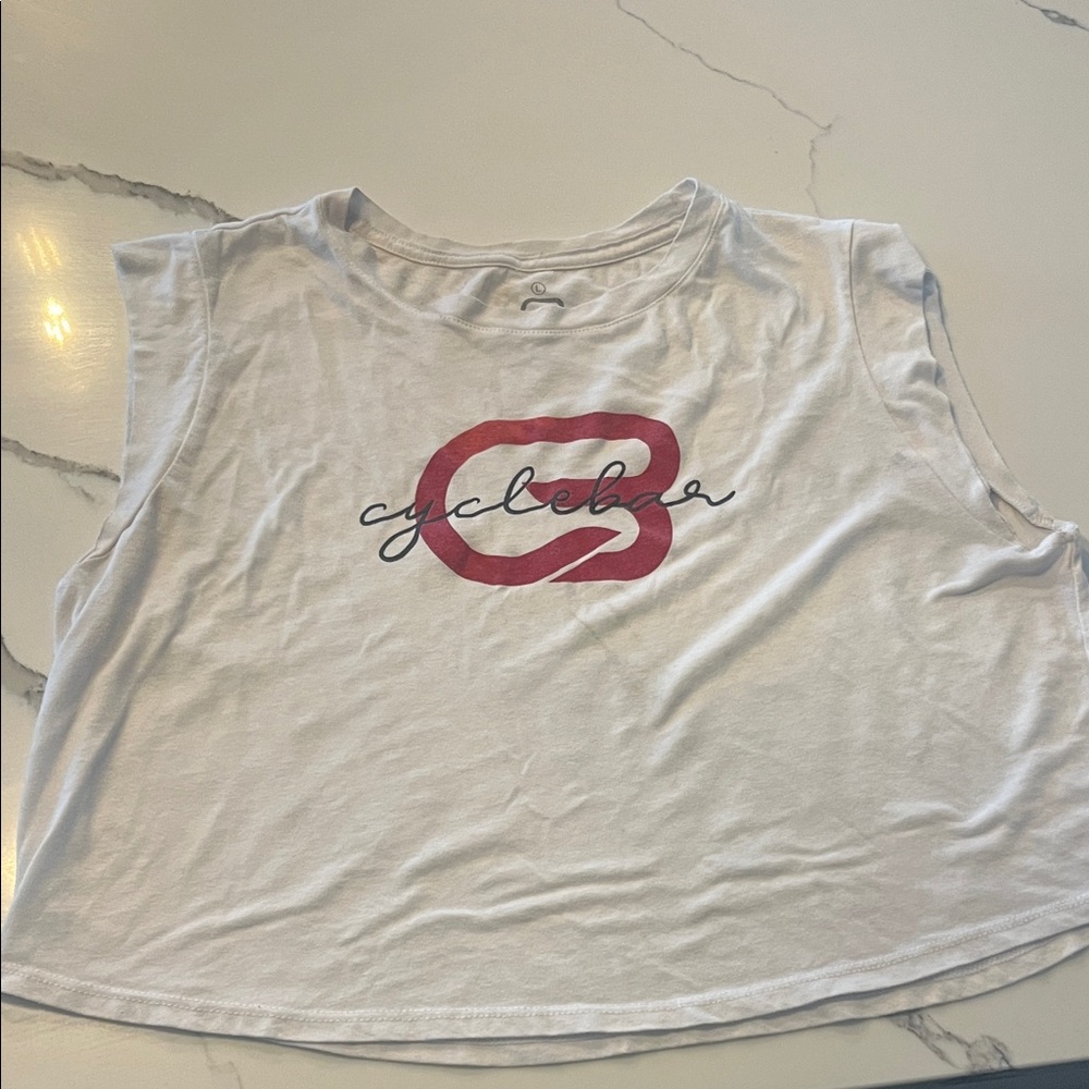 Cyclebar White Muscle Tee with Red Logo